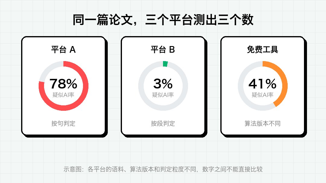 同一篇论文在不同平台的检测结果示意图