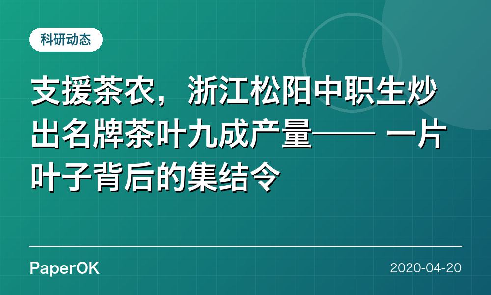 支援茶农，浙江松阳中职生炒出名牌茶叶九成产量——  一片叶子背后的集结令